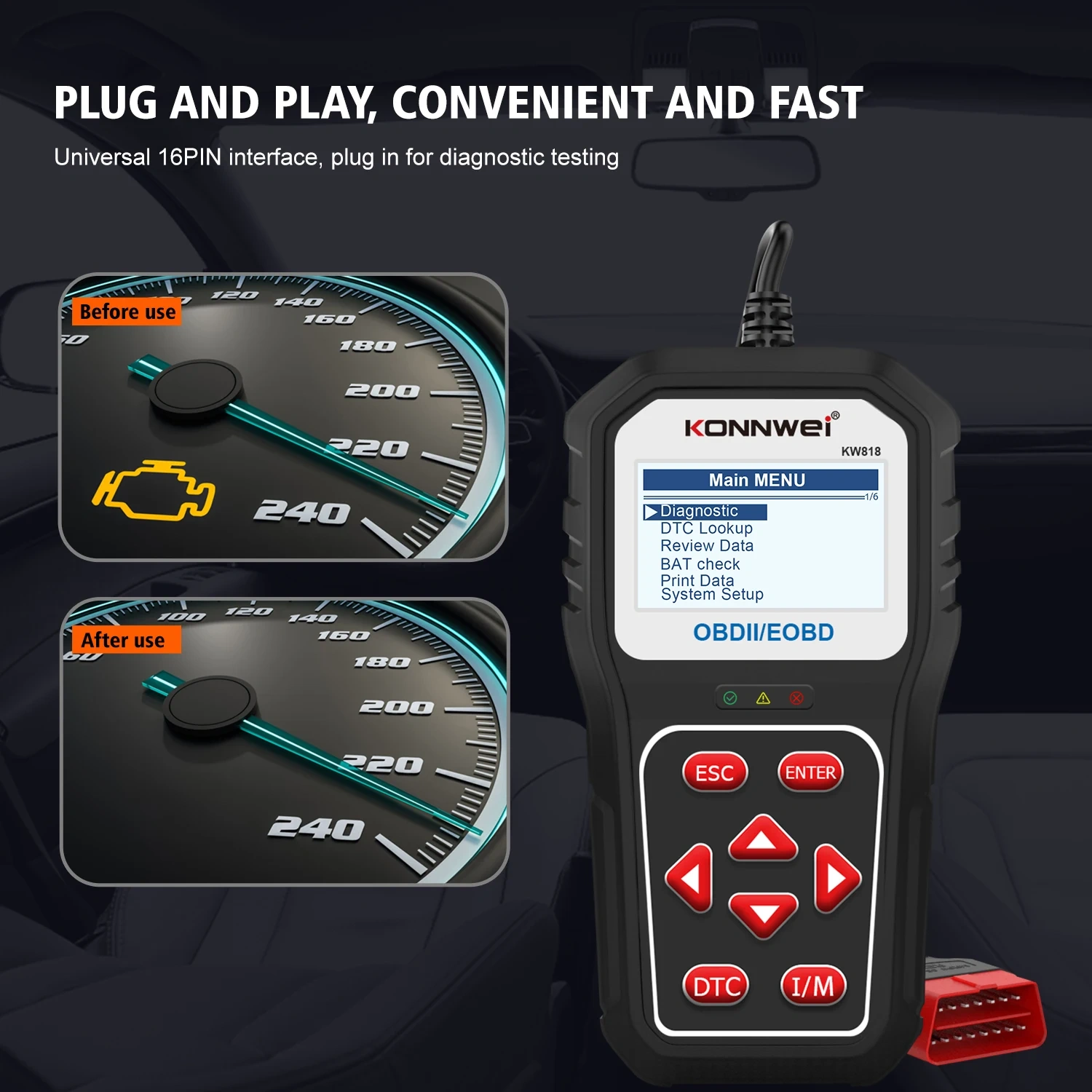 KONNWEI KW818 OBD2 EOBD2 Automotive Code Reader Engine DetectorCar Diagnostic Tool Support Free Upgrade System OBD2 Auto Scaner