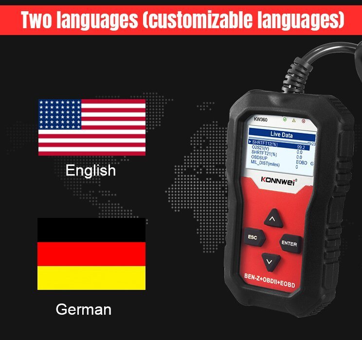 For KONNWEI KW360 Car Diagnostic Scanner For BEN Mercedes Full System OBDII EOBD Irbag ABS Brake OIL TPMS Reset OBD2 Code Read