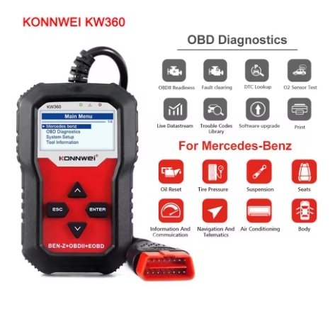 For KONNWEI KW360 Car Diagnostic Scanner For BEN Mercedes Full System OBDII EOBD Irbag ABS Brake OIL TPMS Reset OBD2 Code Read