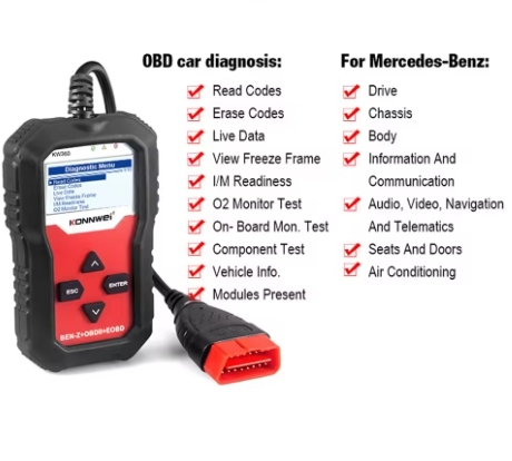 For KONNWEI KW360 Car Diagnostic Scanner For BEN Mercedes Full System OBDII EOBD Irbag ABS Brake OIL TPMS Reset OBD2 Code Read