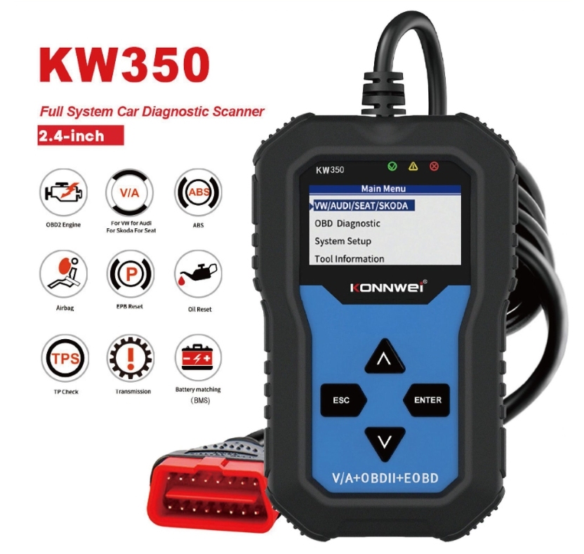 KONNWEI KW350 OBD2 Car Fault Diagnostic Tool, Exclusive for Volkswagen and Audi - On-Board Computer Car Diagnostic Device for Immediate Car Trouble Code Reading