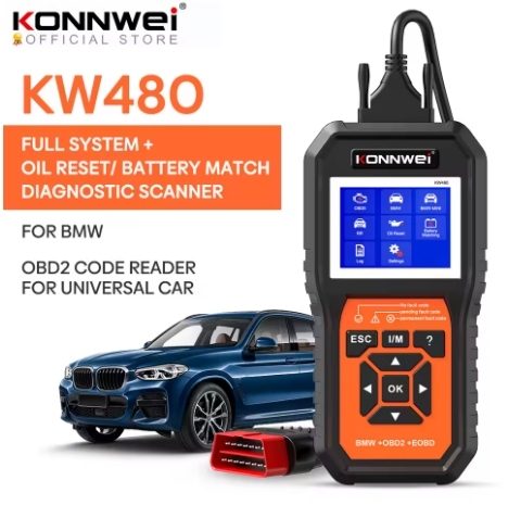 KONNWEI KW480 Obd2 Scanner for BMW Cars Obd 2 ABS Airbag SRS Oil Reset Full Systems Diagnostic Tool Battery Match E38 E46