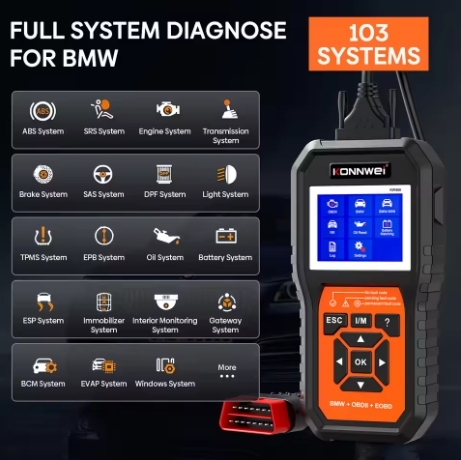 KONNWEI KW480 Obd2 Scanner for BMW Cars Obd 2 ABS Airbag SRS Oil Reset Full Systems Diagnostic Tool Battery Match E38 E46