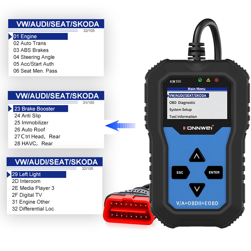 KW350大众奥迪专用OBD2汽车故障检测仪行车电脑汽车诊断仪ELM327