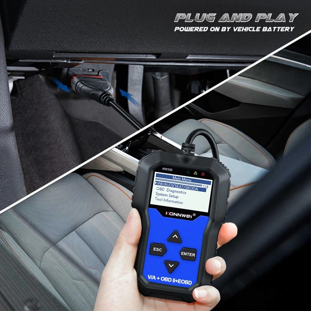 KONNWEI KW350 OBD2 Car Fault Diagnostic Tool, Exclusive for Volkswagen and Audi - On-Board Computer Car Diagnostic Device for Immediate Car Trouble Code Reading