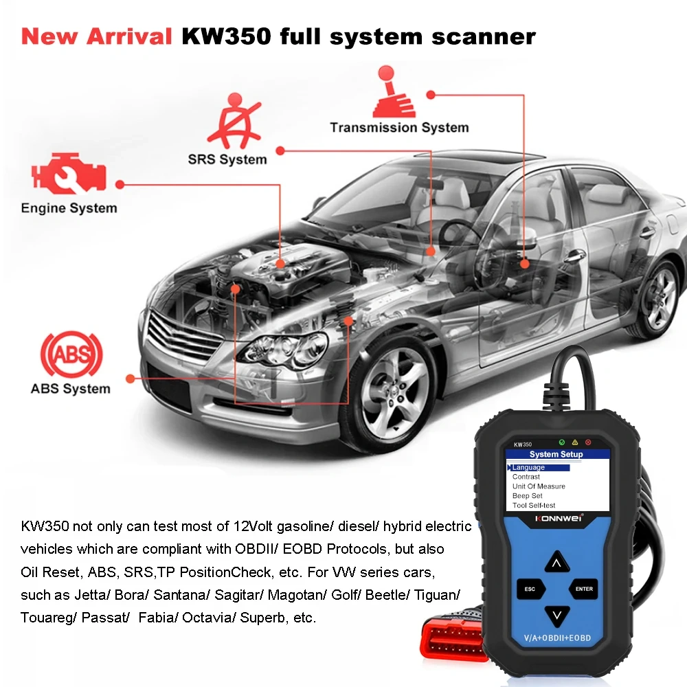 KONNWEI KW350 OBD2 Car Fault Diagnostic Tool, Exclusive for Volkswagen and Audi - On-Board Computer Car Diagnostic Device for Immediate Car Trouble Code Reading
