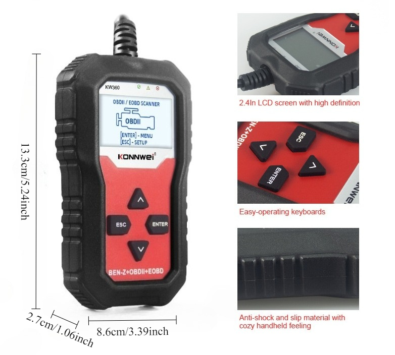 For KONNWEI KW360 Car Diagnostic Scanner For BEN Mercedes Full System OBDII EOBD Irbag ABS Brake OIL TPMS Reset OBD2 Code Read