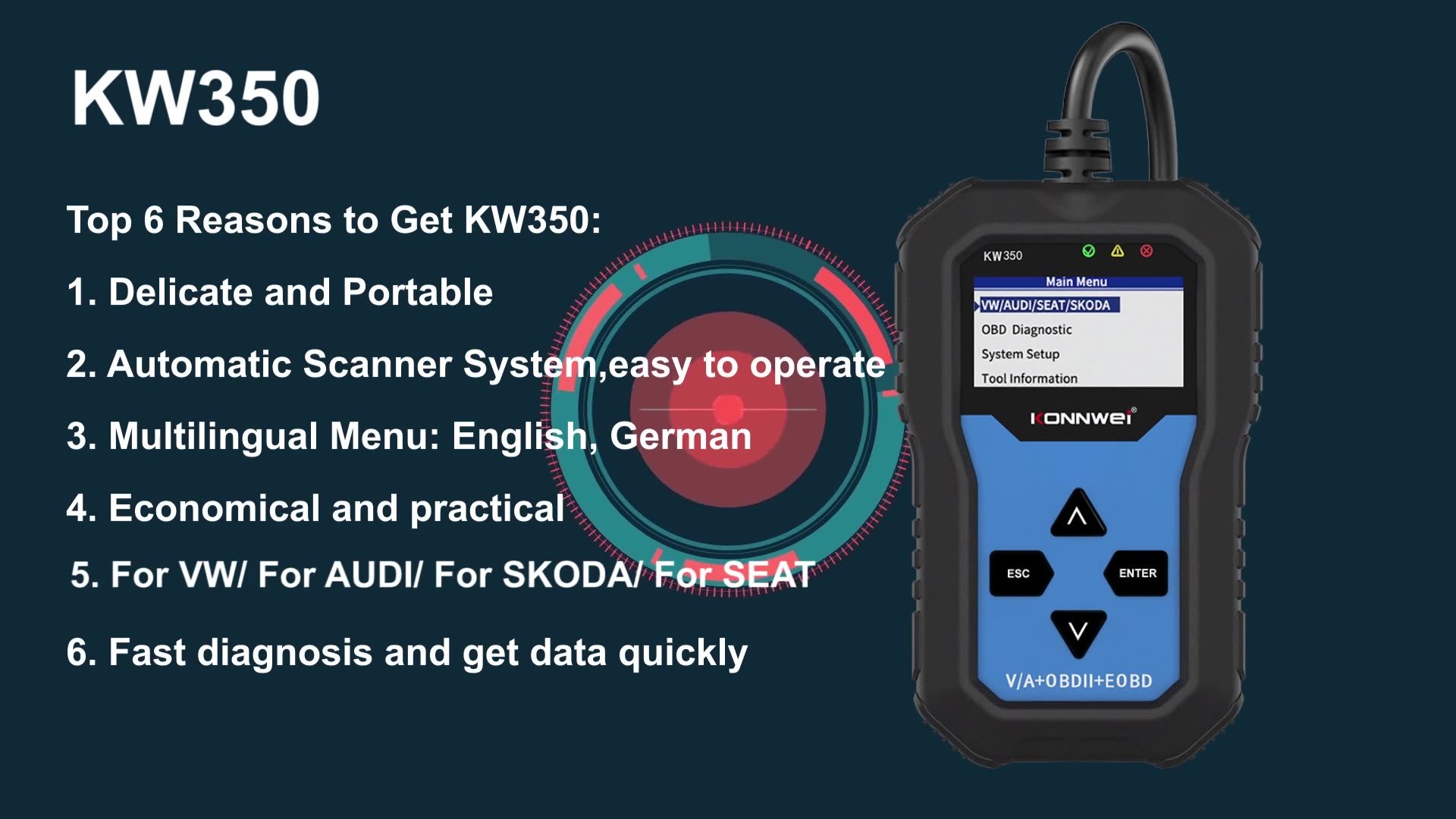 KW350大众奥迪专用OBD2汽车故障检测仪行车电脑汽车诊断仪ELM327
