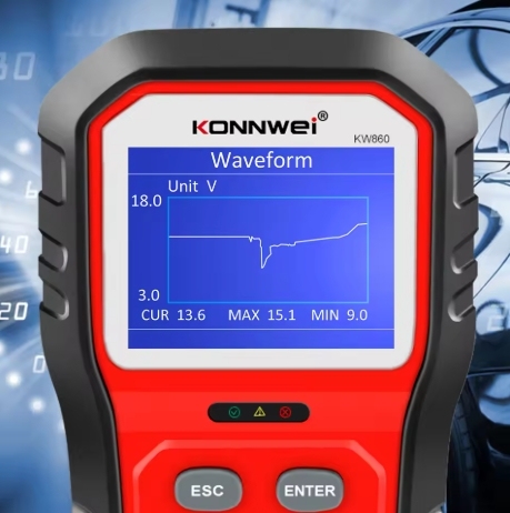 New product of KONNWEI - KW860 obd2 Diagnostic Tool Professional and Battery Tester For Cars, featuring an I button indication function and a 2.8-inch color screen.