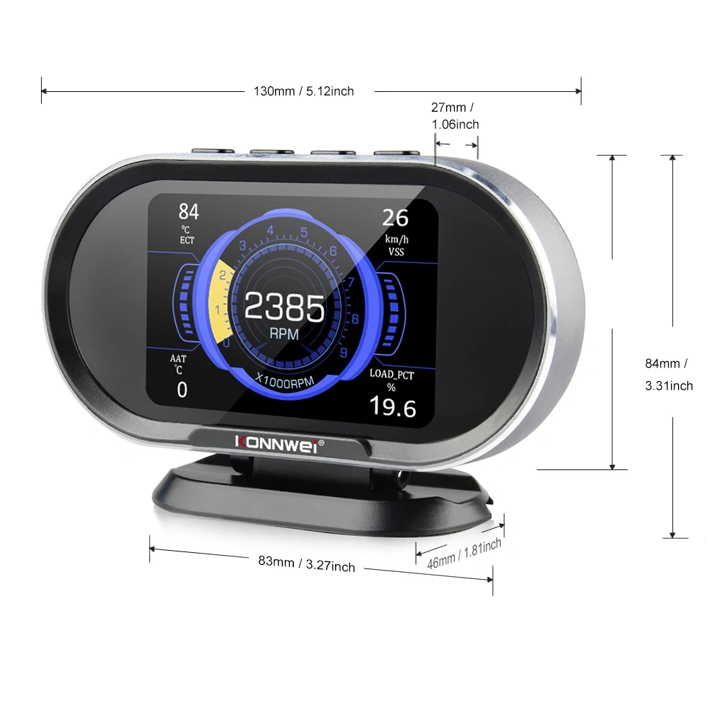 2025 KONNWEI KW206 OBD2 Car Fault Diagnostic Scanner- All-in-One Digital Car Computer with LCD Screen, Fuel Usage, Water Temp & Speedometer Readouts