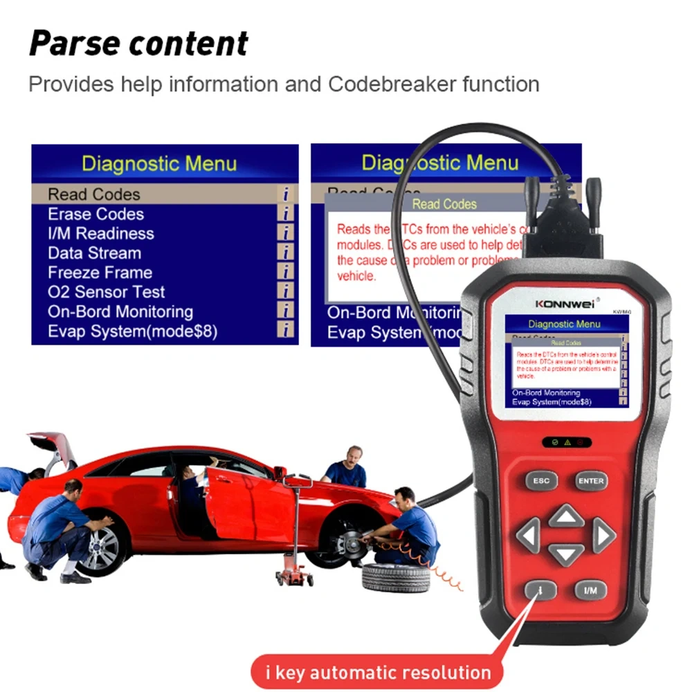 KONNWEI KW860 obd2 Diagnostic Tool Professional and Battery Tester For Cars I/M Readiness Automotive Oil Lamp Error Code Reader