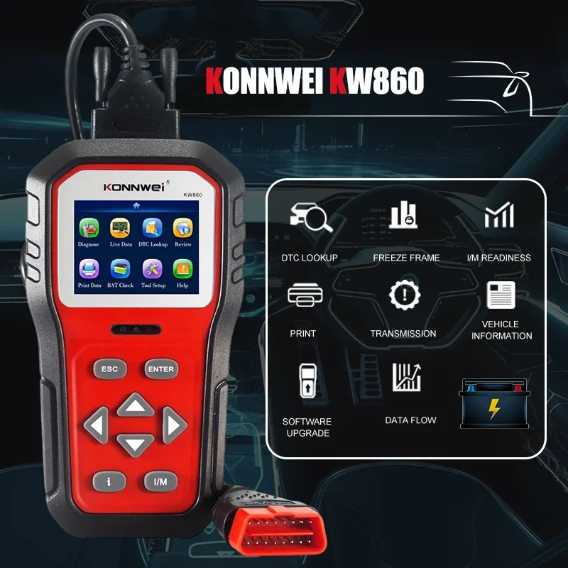 KONNWEI KW860 obd2 Diagnostic Tool Professional and Battery Tester For Cars I/M Readiness Automotive Oil Lamp Error Code Reader