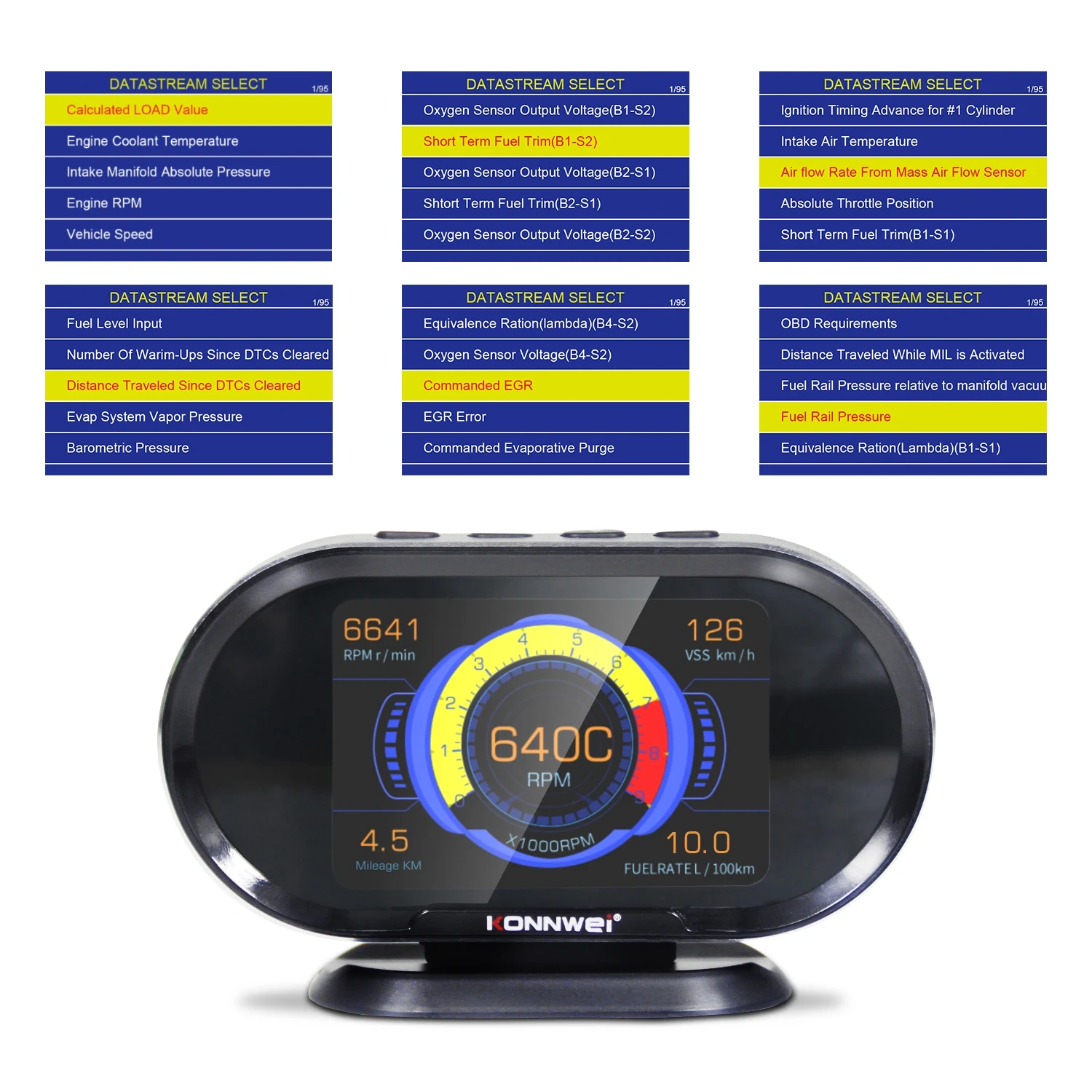 KONNWEI KW206 Car OBD2 Scanner HUD Head Up Display Car On-Board Computer Auto Digital Fuel Consumption Water Temperature Gauge
