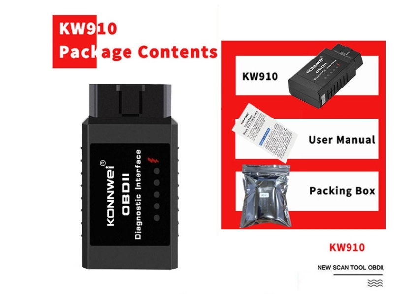 2025 Auto Diagnostic Tool For KONNWE ELM327 BT Wireless Bluetooth KW910 OBD2 V1.5 Android Car Scanner Automotive OBDII Scaner ELM 327