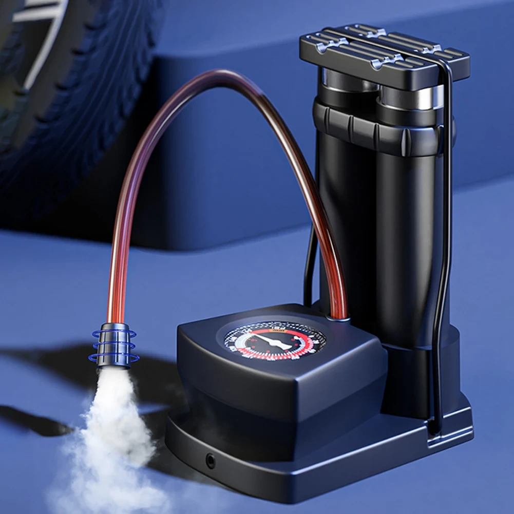 Portable High Pressure Bicycle Foot Pedal Pump with Gauge Quick Inflator Pump Electric Motorcycle Car Basketball Inflator