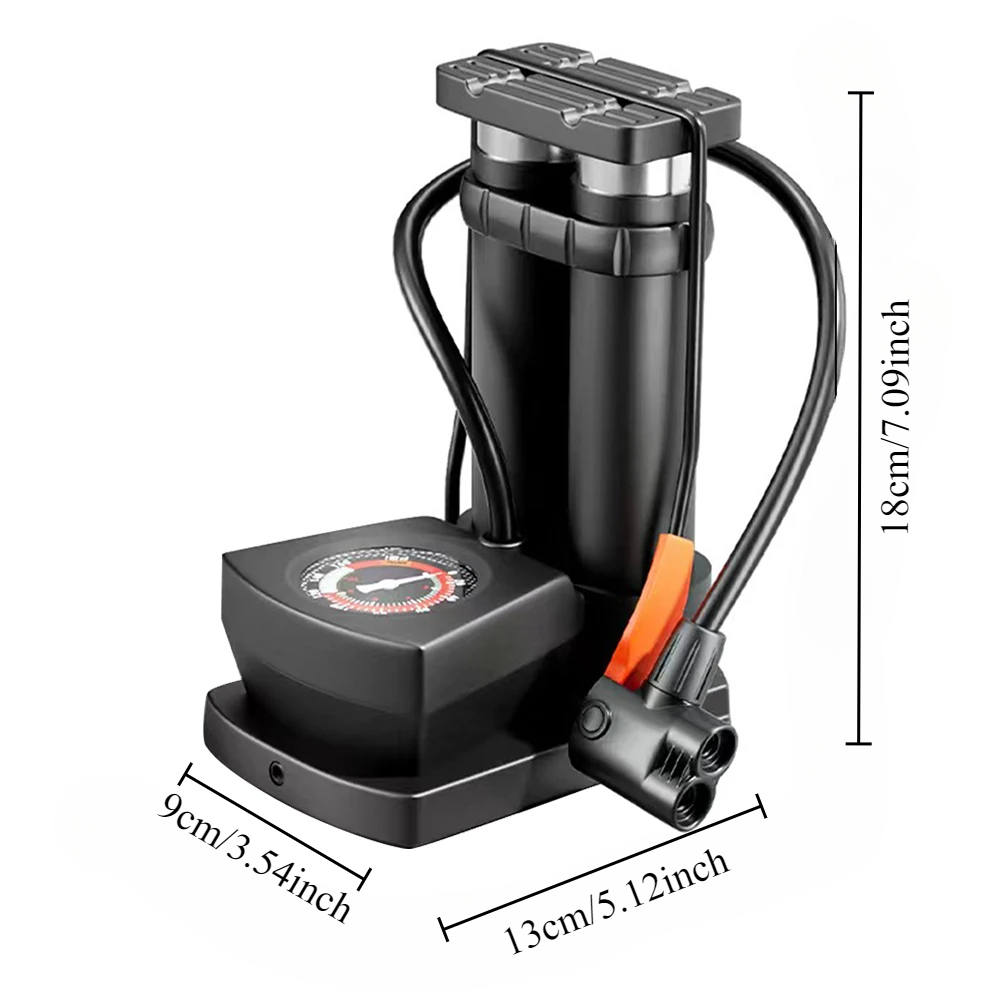 Portable High Pressure Bicycle Foot Pedal Pump with Gauge Quick Inflator Pump Electric Motorcycle Car Basketball Inflator