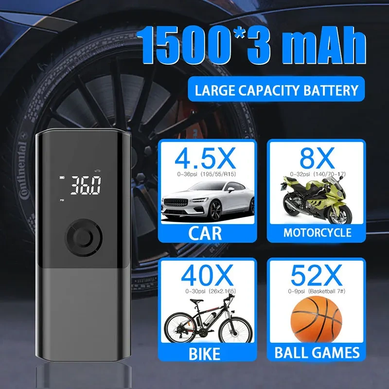 1 Set Air Pump Portable New Mini Self Propelled Electric Tire Pump Handheld Dual Purpose Car Air Pump Large Capacity Bat