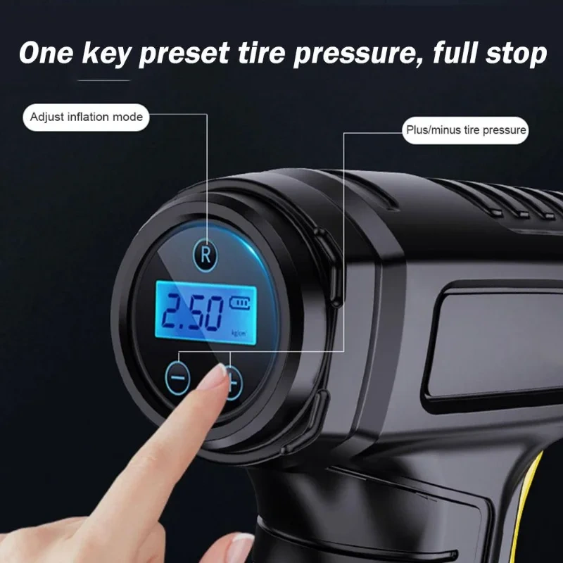 120W Handheld Air Compressor Wireless/Wired Without any battery Inflatable Pump Portable Air Pump Tire Inflator Digital for Car
