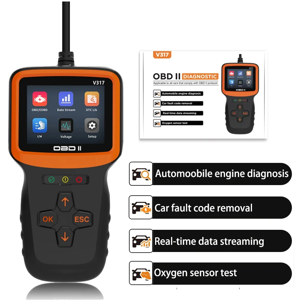 V317 OBD2 Scanner Diagnostic Tool Car Clear Fault Code Reader OBDII/EOBD Automotive Diagnostic Scan Tester Tool Kit Color Screen