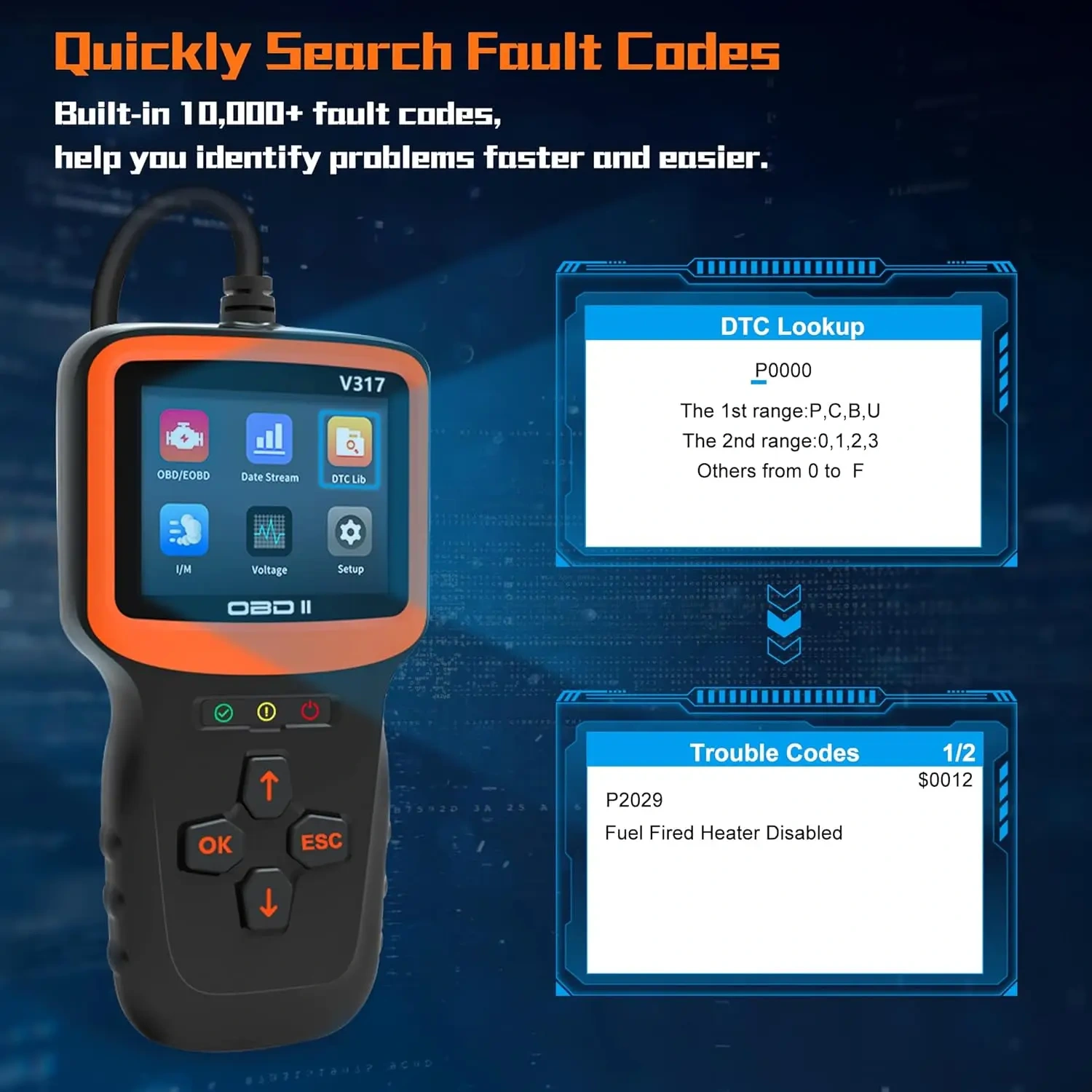 V317 OBD2 Scanner Diagnostic Tool Car Clear Fault Code Reader OBDII/EOBD Automotive Diagnostic Scan Tester Tool Kit Color Screen