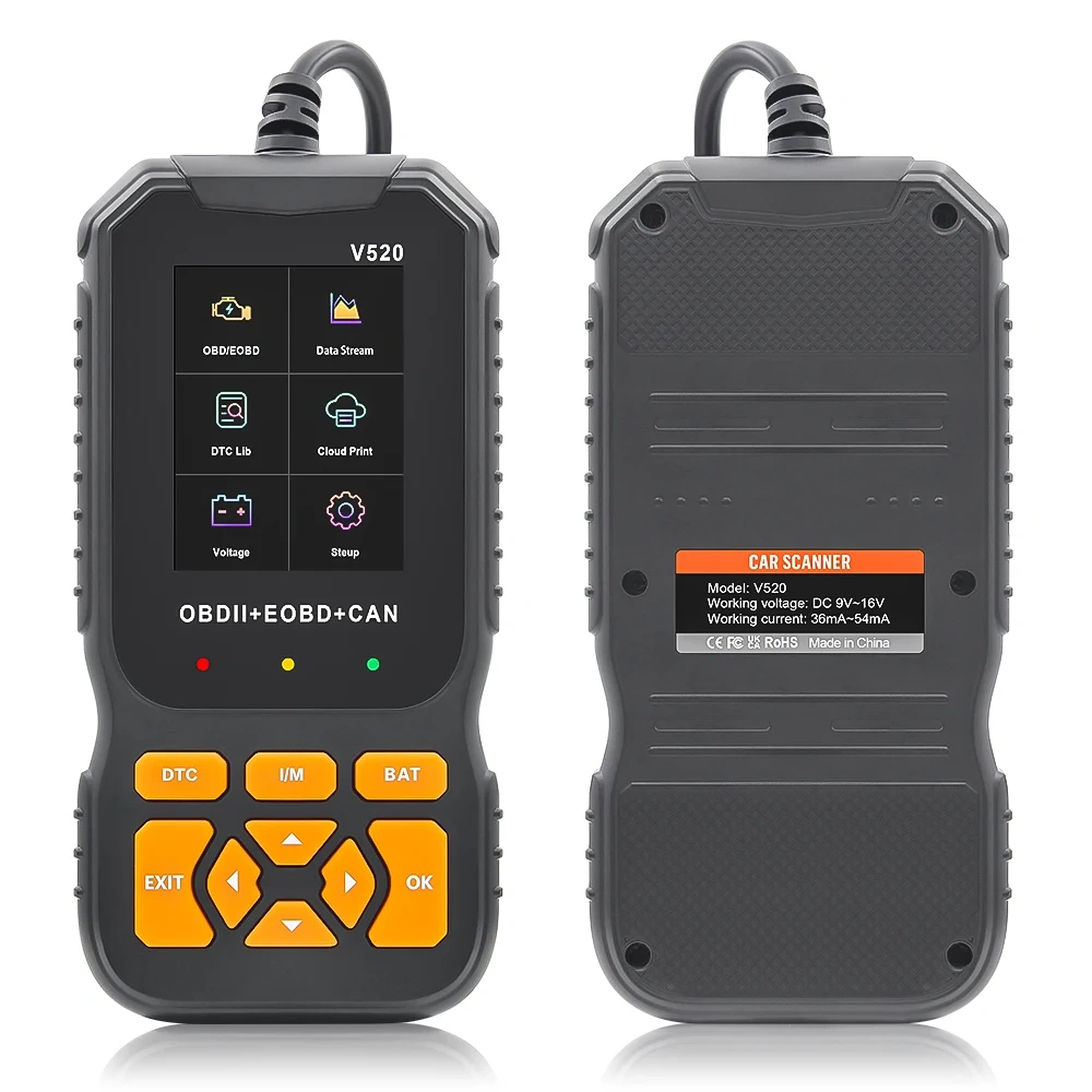 Universal V520 OBD2 Scanner Diagnostic Auto Check Engine Fault Error Code Reader Data Stream OBD 2 Battery Tester For Read Car