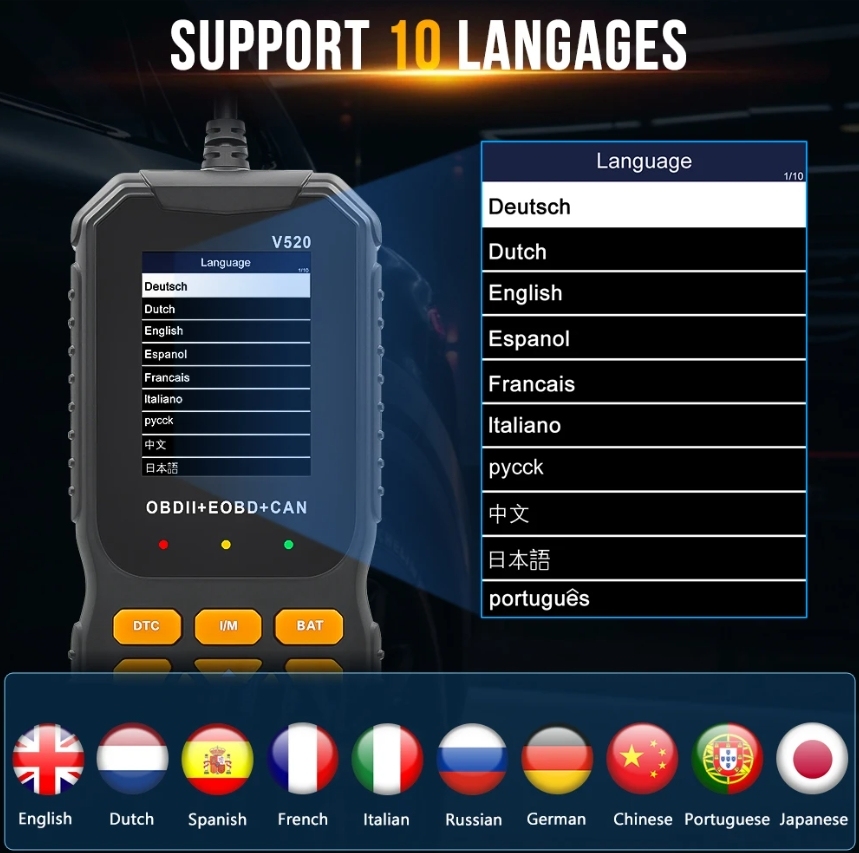 Universal V520 OBD2 Scanner Diagnostic Auto Check Engine Fault Error Code Reader Data Stream OBD 2 Battery Tester For Read Car