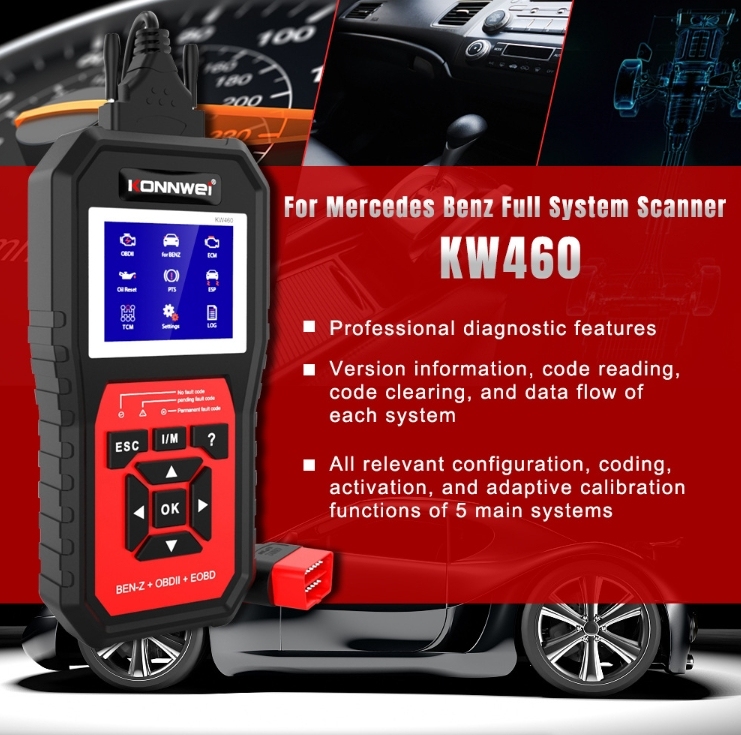 KONNWEI KW460 Obd2 Scanner for  Mercedes-Benz ABS Airbag Oil ABS EPB DPF SRS TPMS Reset Full Systems Diagnostic Tool W212 Benz