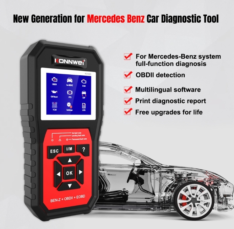 KONNWEI KW460 Obd2 Scanner for  Mercedes-Benz ABS Airbag Oil ABS EPB DPF SRS TPMS Reset Full Systems Diagnostic Tool W212 Benz