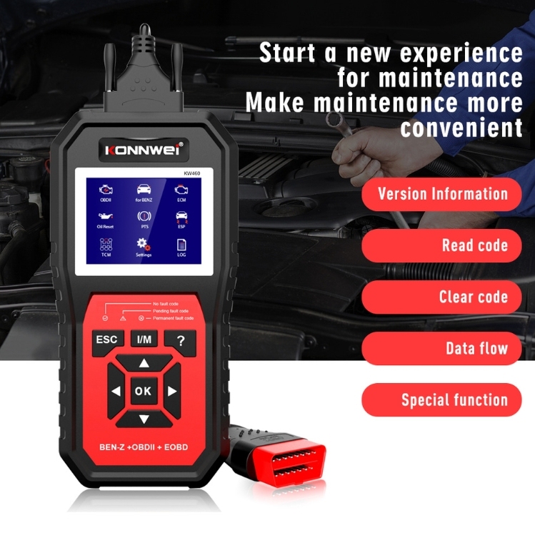 KONNWEI KW460 Obd2 Scanner for  Mercedes-Benz ABS Airbag Oil ABS EPB DPF SRS TPMS Reset Full Systems Diagnostic Tool W212 Benz
