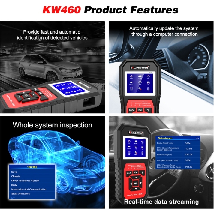 KONNWEI KW460 Obd2 Scanner for  Mercedes-Benz ABS Airbag Oil ABS EPB DPF SRS TPMS Reset Full Systems Diagnostic Tool W212 Benz