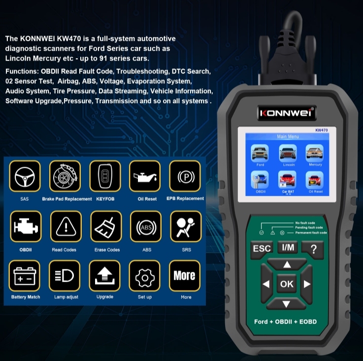 KW470 Ford - Specific ABS & Airbag Diagnostic Scanner - Special Function Vehicle Fault Tester