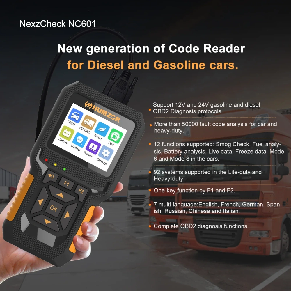HUMZOE NC601 OBD Vehicle Detector Equipment Diesel Engine Service Tool Read Data And Remove Truck Fault Decoder Diagnostics