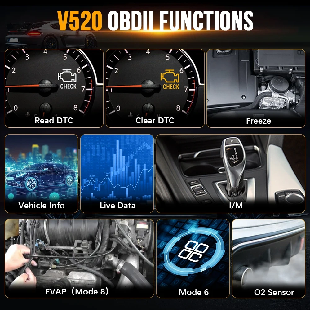 Universal V520 OBD2 Scanner Diagnostic Auto Check Engine Fault Error Code Reader Data Stream OBD 2 Battery Tester For Read Car