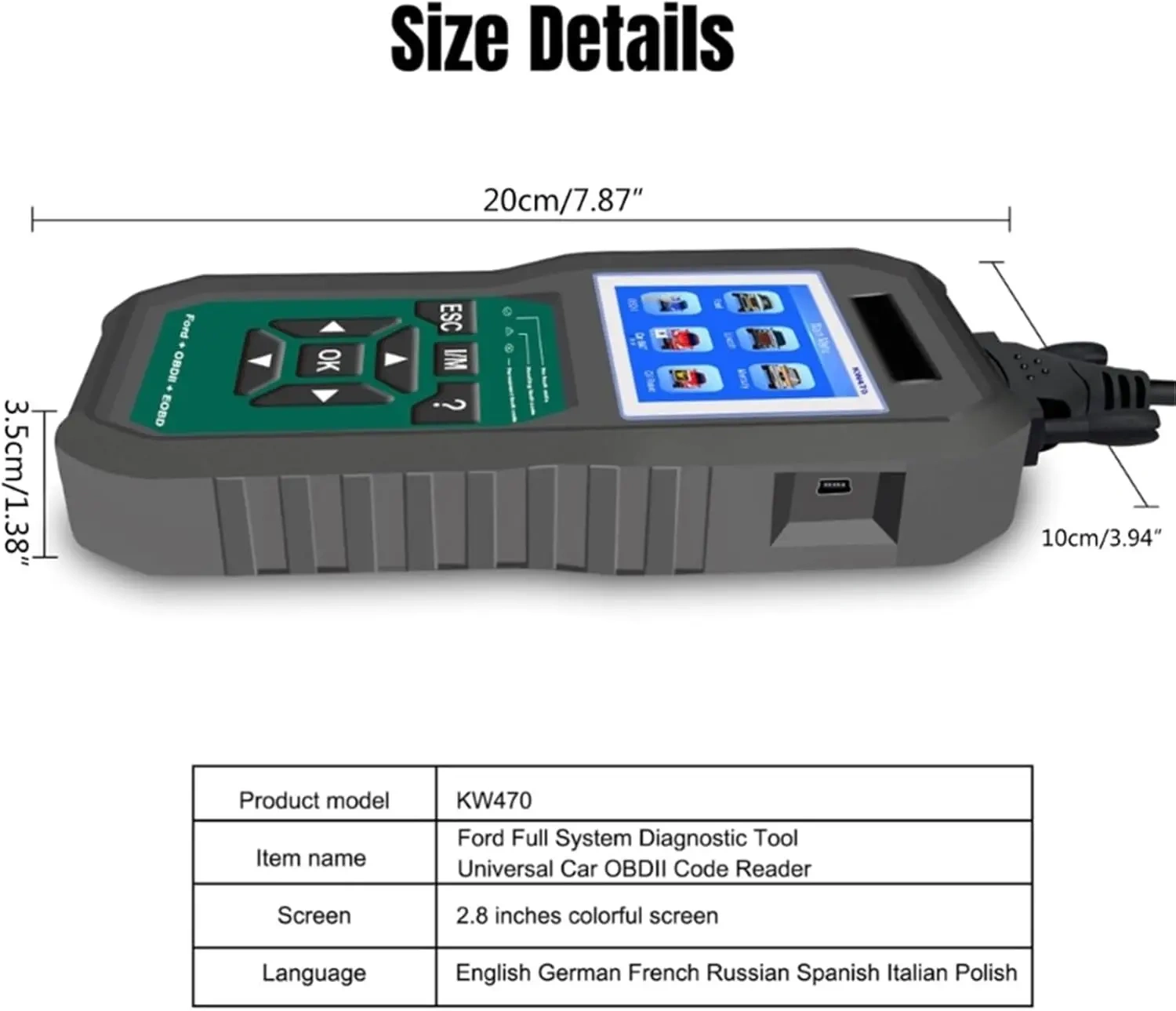 KW470 OBDII Code Reader Universal Car Diagnostic Scanner System Tester Compatible with Ford 1996 Onwards Full System