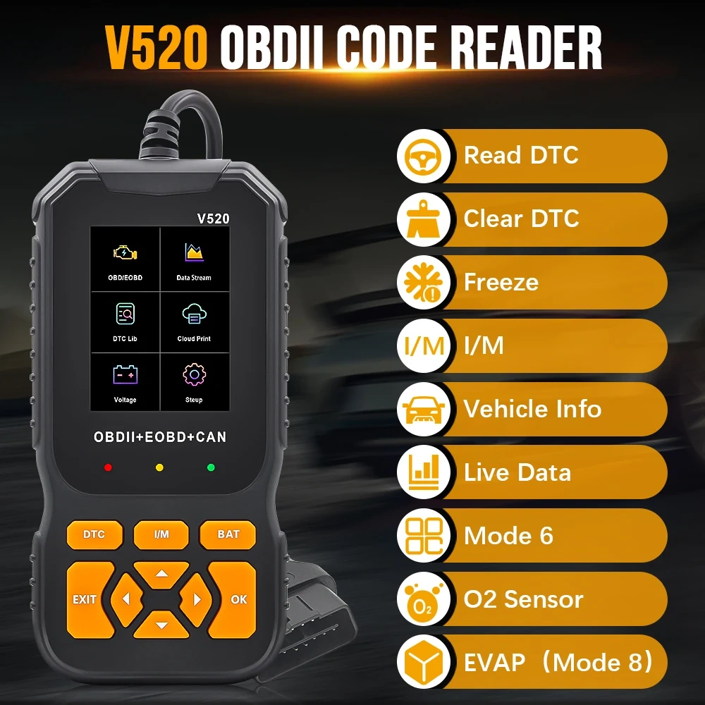 Universal V520 OBD2 Scanner Diagnostic Auto Check Engine Fault Error Code Reader Data Stream OBD 2 Battery Tester For Read Car