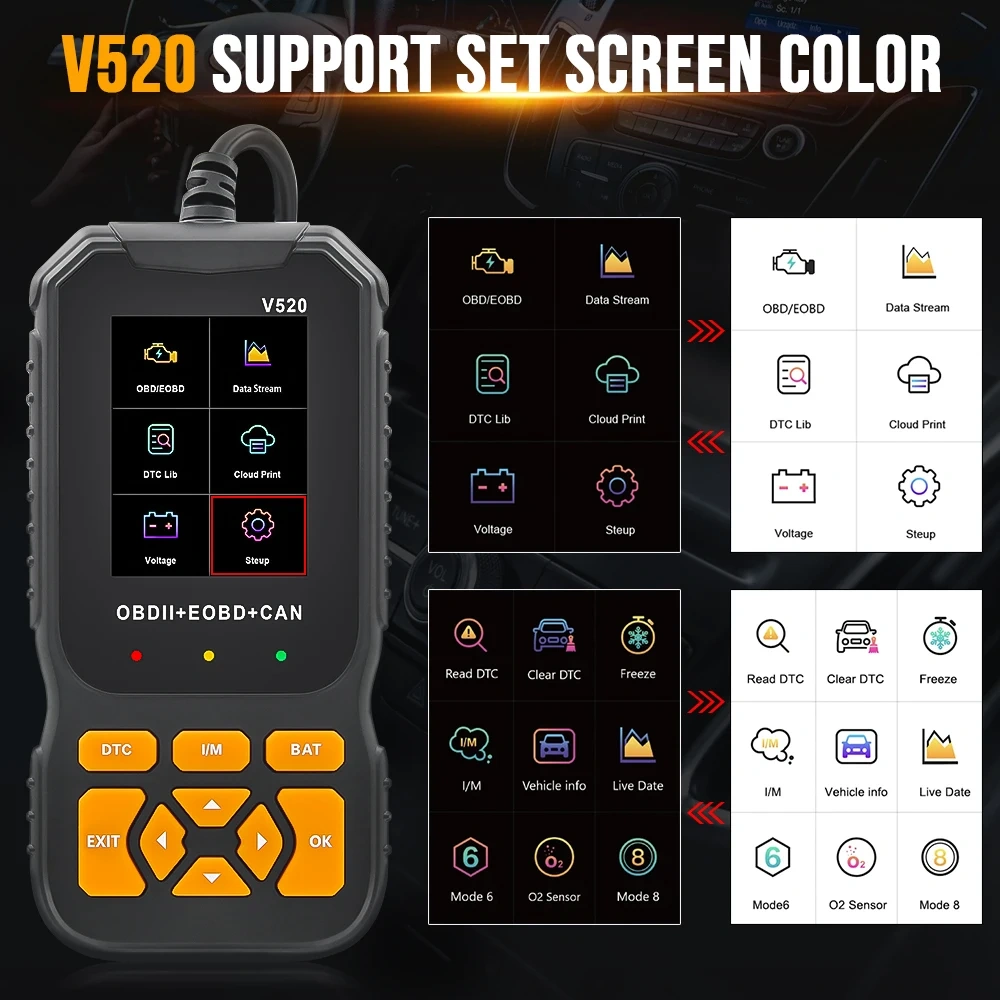 Universal V520 OBD2 Scanner Diagnostic Auto Check Engine Fault Error Code Reader Data Stream OBD 2 Battery Tester For Read Car