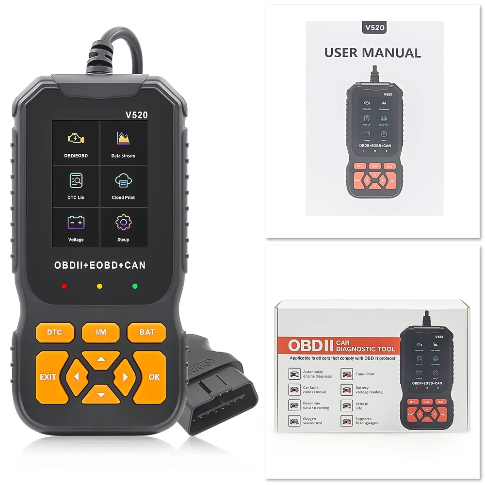 Universal V520 OBD2 Scanner Diagnostic Auto Check Engine Fault Error Code Reader Data Stream OBD 2 Battery Tester For Read Car