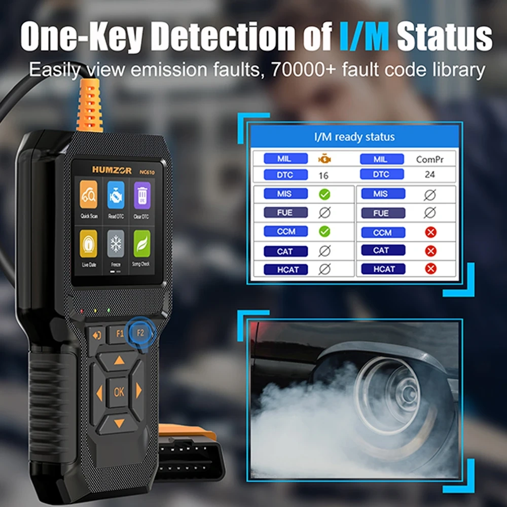OBD2 Car Diagnostic Heavy Duty Truck Scanner For HUMZOR NC610 Diesel Gasoline Engine Battery Test  J1939 F1 Code Reader 12V/24V