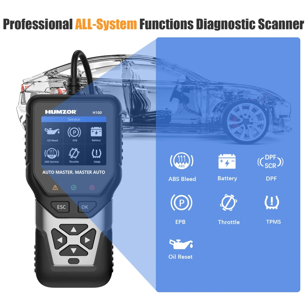 Humzor H100 OBD2-Scanner-BMW for Full System Car Diagnostic Tools, Check Engine Car Code Readers, with Battery Registration Tool