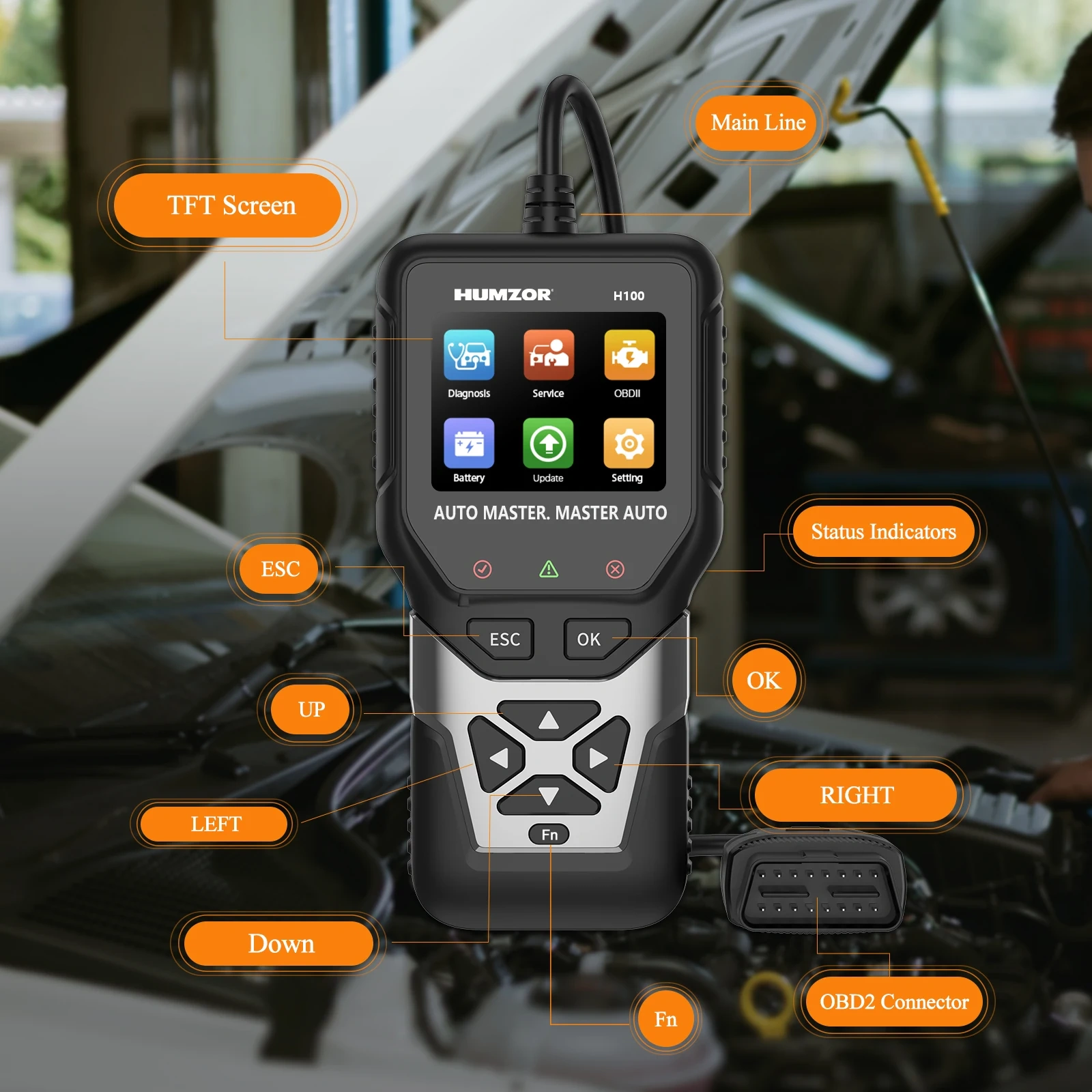 Humzor H100 OBD2-Scanner-BMW for Full System Car Diagnostic Tools, Check Engine Car Code Readers, with Battery Registration Tool