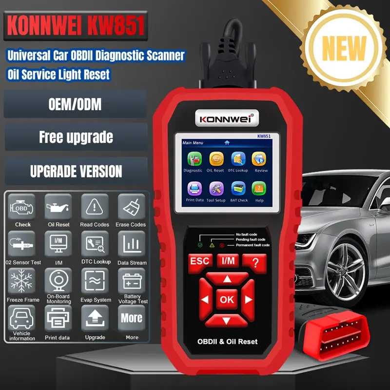 KONNWEI OBD2 KW851 Car OBD 2 Scanner Professional Diagnostic Tools Vehicle Maintenance Reset-Tool Auto Engine Check Code Reader
