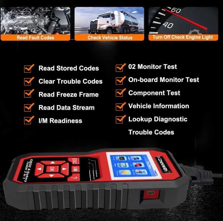 KONNWEI KW870 6V 12V Car Motorcycle Battery Tester OBD2 Diagnostics Tool Scanner 2 in1 Cranking Charging Test Tools for the Car