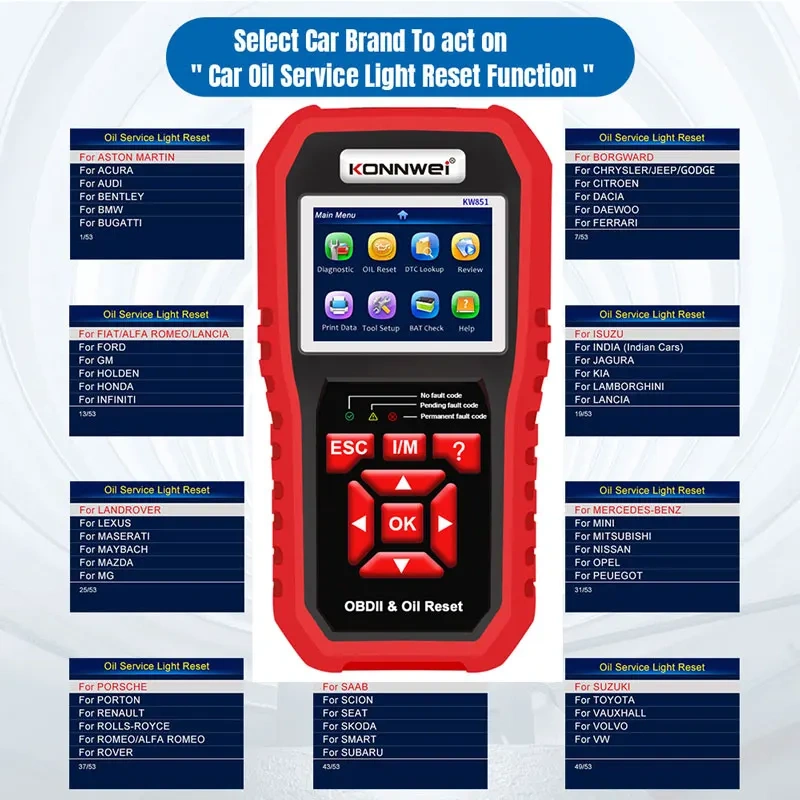 KONNWEI OBD2 KW851 Car OBD 2 Scanner Professional Diagnostic Tools Vehicle Maintenance Reset-Tool Auto Engine Check Code Reader