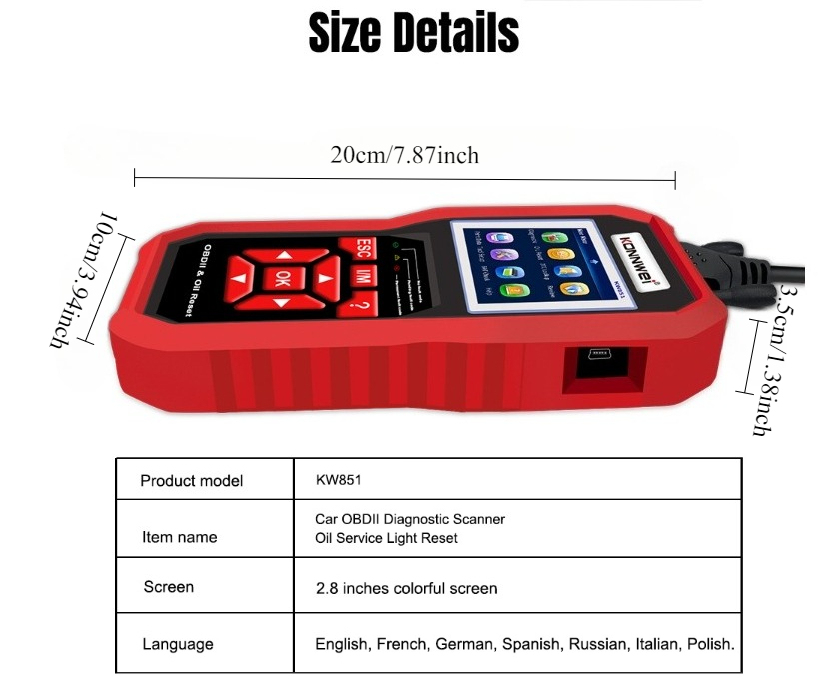 KONNWEI OBD2 KW851 Car OBD 2 Scanner Professional Diagnostic Tools Vehicle Maintenance Reset-Tool Auto Engine Check Code Reader