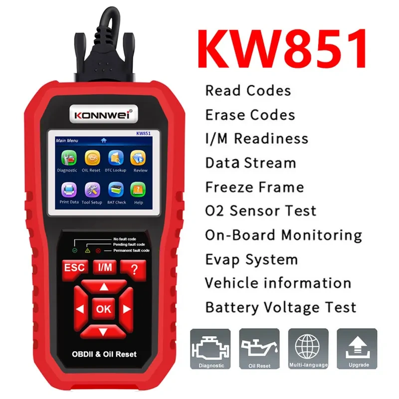 KONNWEI OBD2 KW851 Car OBD 2 Scanner Professional Diagnostic Tools Vehicle Maintenance Reset-Tool Auto Engine Check Code Reader