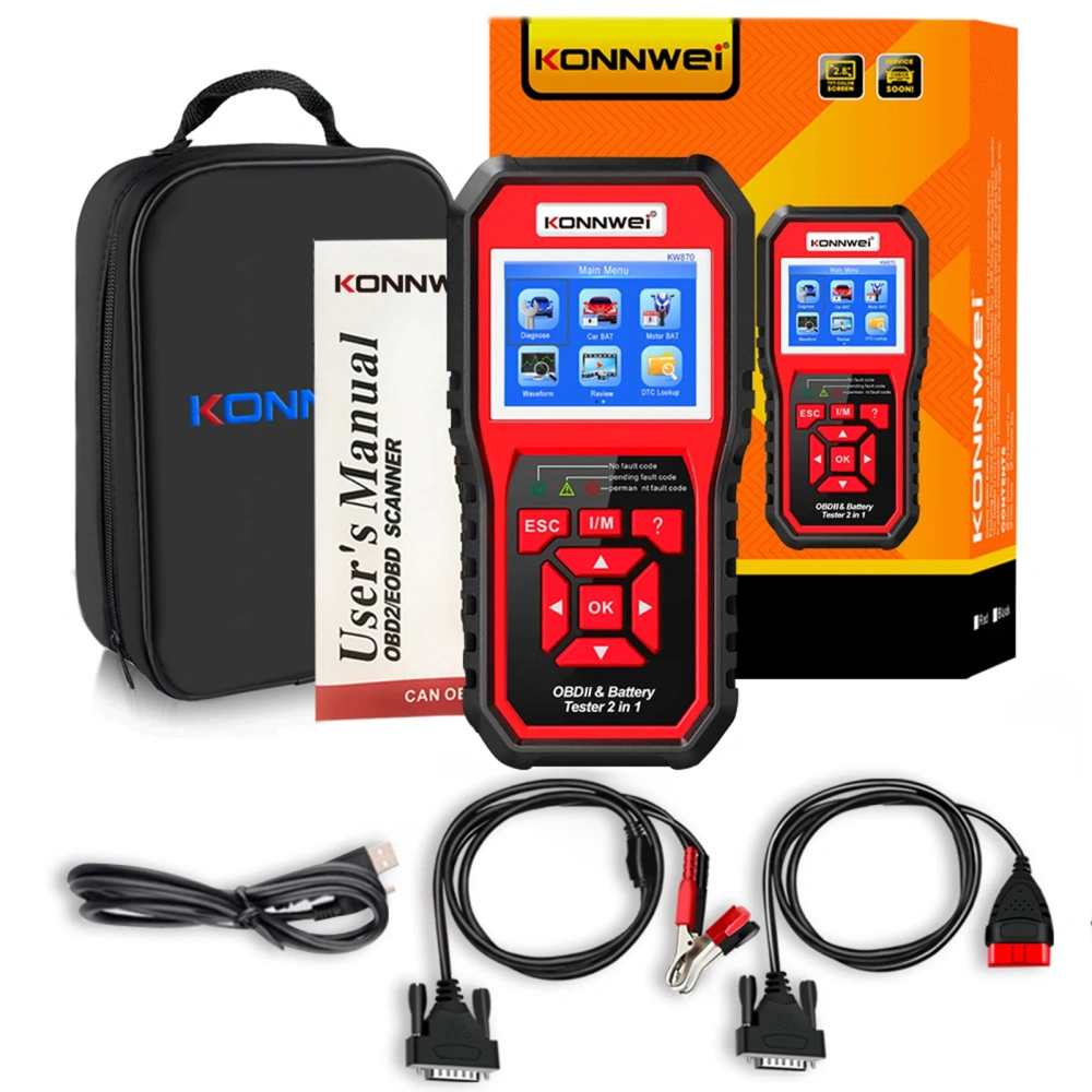 KONNWEI KW870 6V 12V Car Motorcycle Battery Tester OBD2 Diagnostics Tool Scanner 2 in1 Cranking Charging Test Tools for the Car