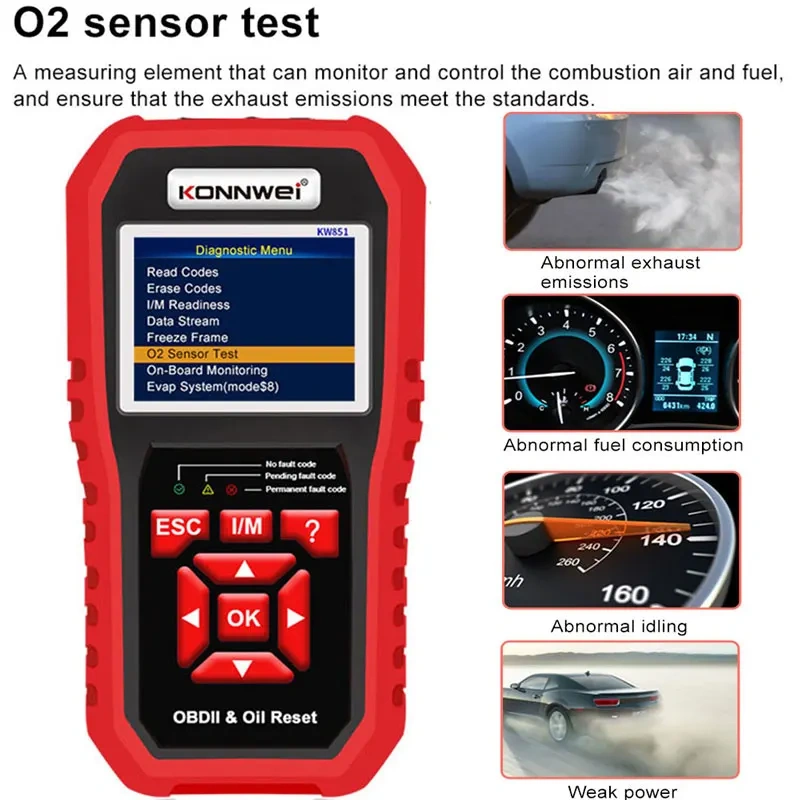 KONNWEI OBD2 KW851 Car OBD 2 Scanner Professional Diagnostic Tools Vehicle Maintenance Reset-Tool Auto Engine Check Code Reader