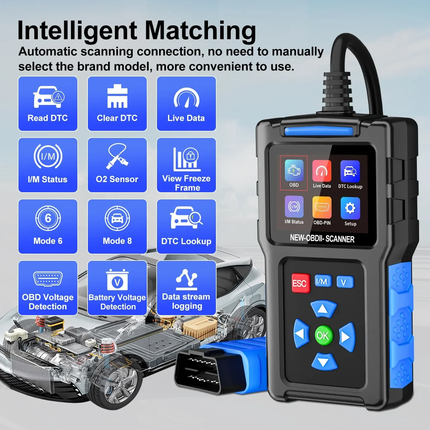 JDiag T200 Car OBD2 Scanner Fault Code Reader Digital Display Automobile Diagnostic Tool Car Engine Analyzer I/M Ready Tester
