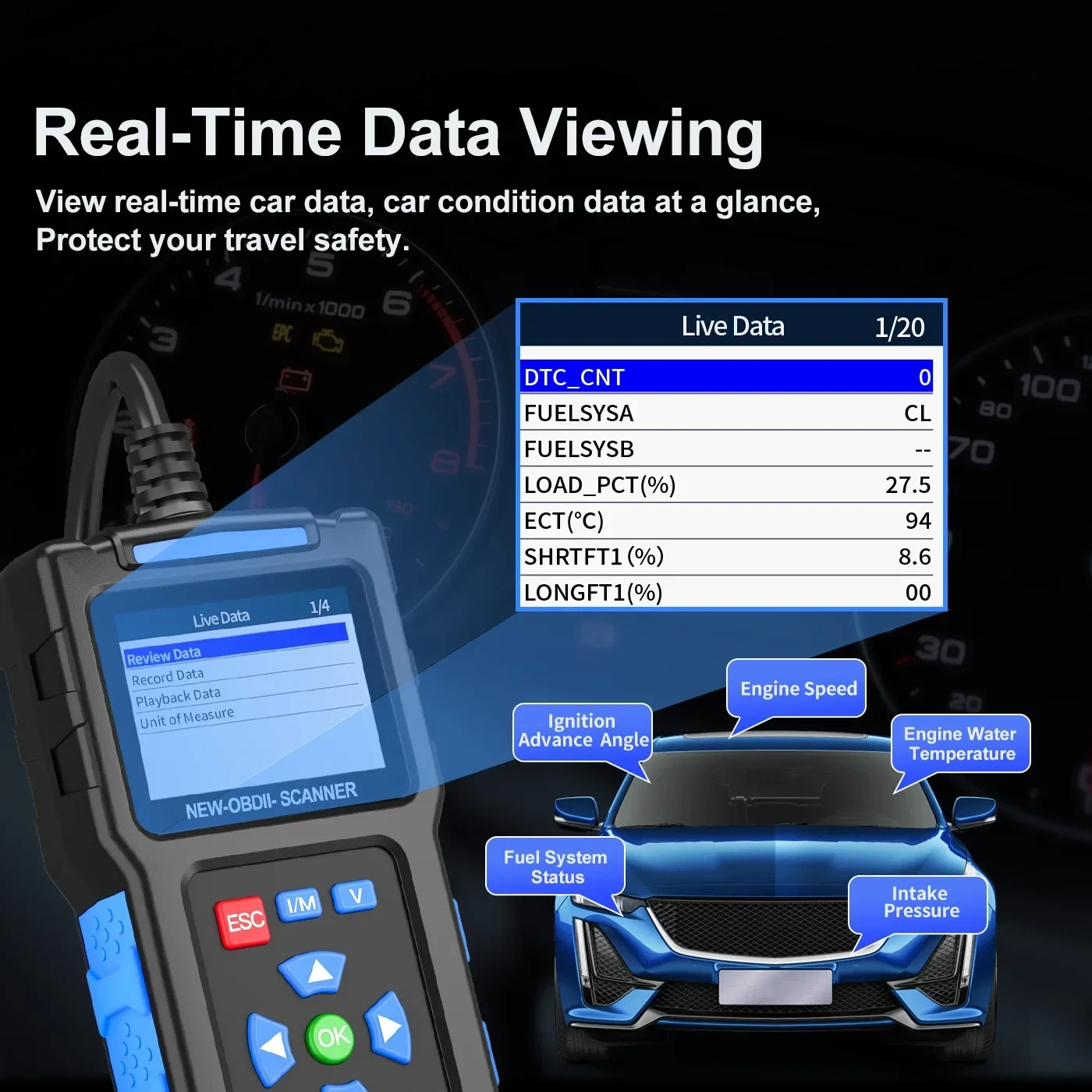 JDiag T200 Car OBD2 Scanner Fault Code Reader Digital Display Automobile Diagnostic Tool Car Engine Analyzer I/M Ready Tester
