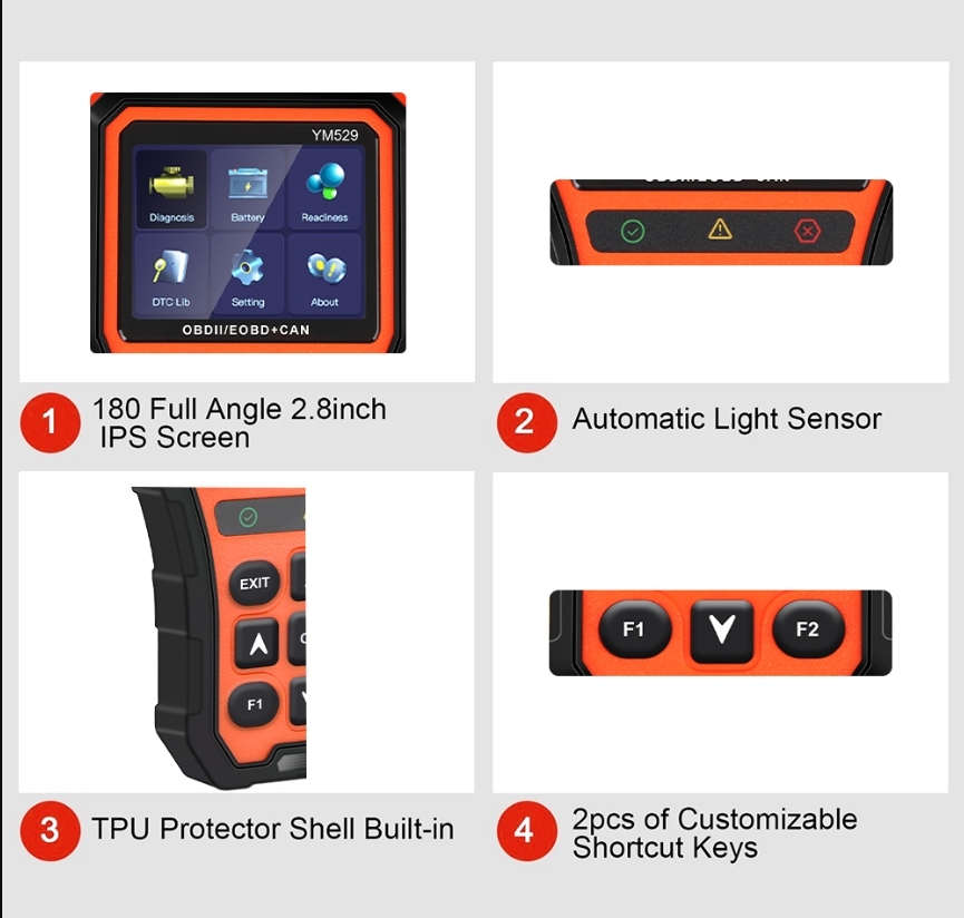 2025 Newest YM529 OBD2 Engine Code Reader For APP Scanner Automotive Diagnostic Scanner Battery Life Check and Evaluation Car Diagnostic Tool